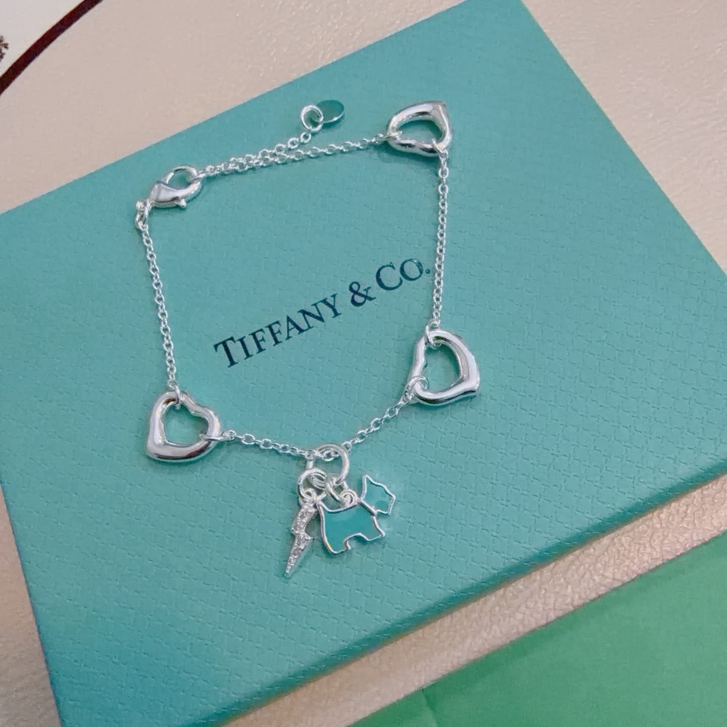 Tiffany & Co. Blue Enamel Dog Charm Bracelet